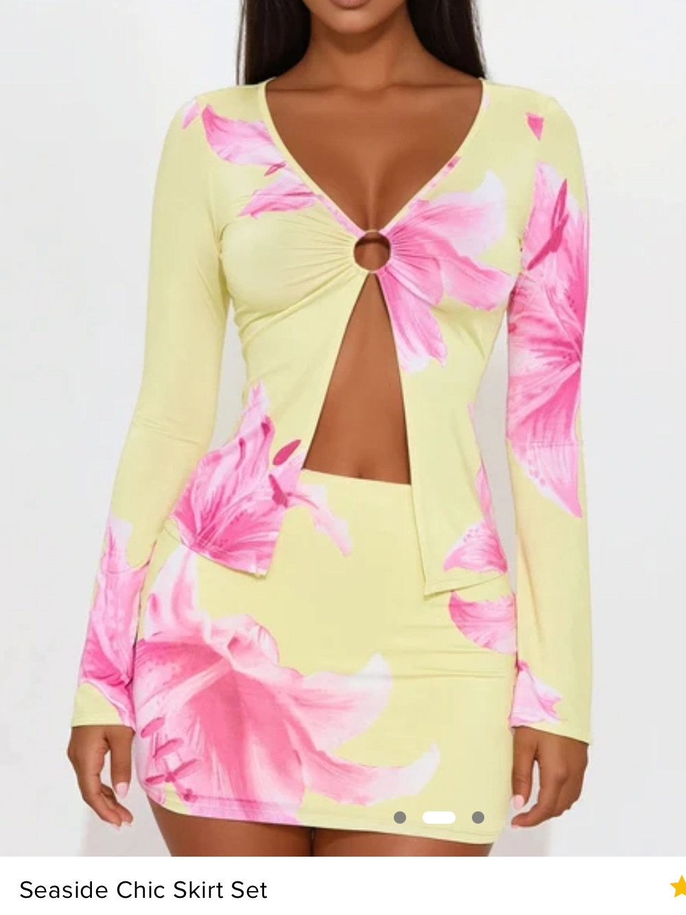 Fashion Nova Yellow & Pink Floral Ring-Front Skirt Set